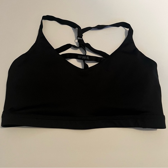 Nike Just Do It Sports Bra Size Large Dri-Fit Racerback Black White Women's - Picture 1 of 3